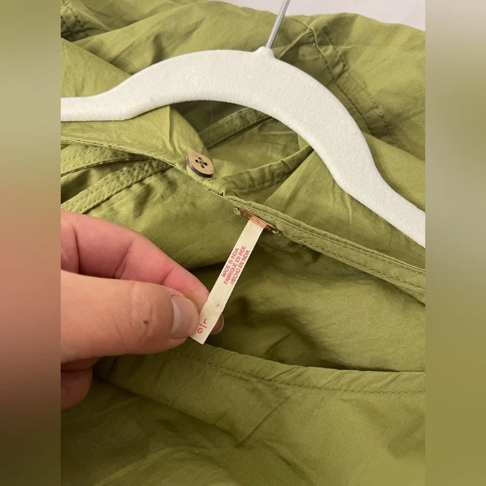 Free people Free est Full-Time Fun Mini Dress in Olive Green Sz L Cotton Poplin - Picture 7 of 11